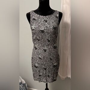 Alexia Admor - Silver Sequin Mini Dress with Cowl Back - Sz S